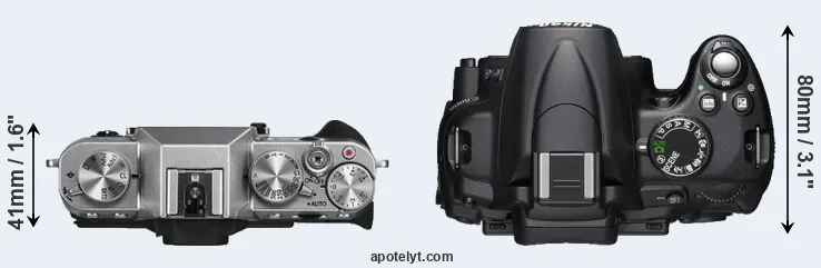Compare X-T10 versus D5000 top