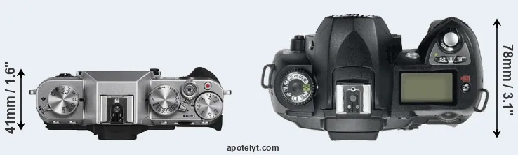 Compare X-T10 versus D70 top