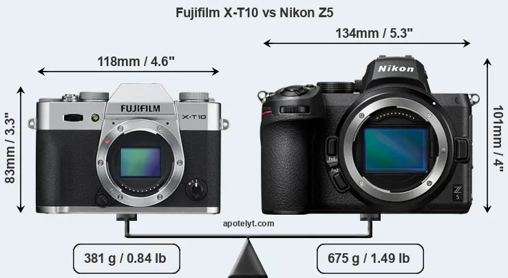 Size Fujifilm X-T10 vs Nikon Z5