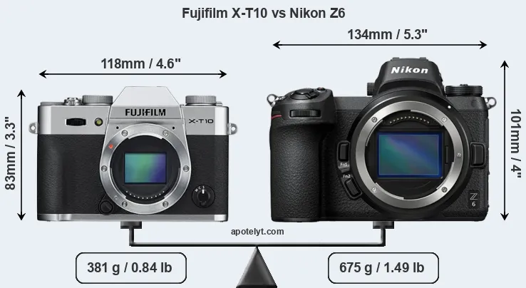 Size Fujifilm X-T10 vs Nikon Z6