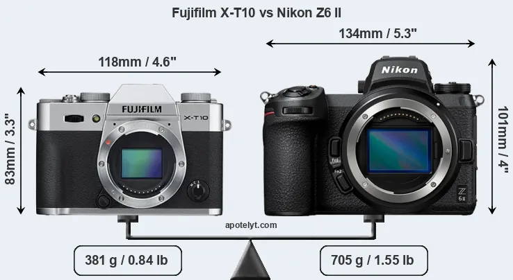 Size Fujifilm X-T10 vs Nikon Z6 II