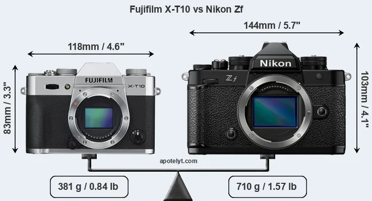 Size Fujifilm X-T10 vs Nikon Zf