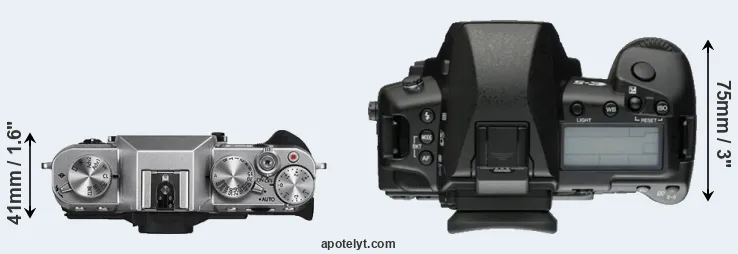 Compare X-T10 versus E-5 top