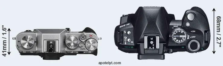 Compare X-T10 versus E-510 top