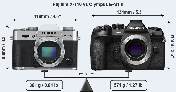 Size Fujifilm X-T10 vs Olympus E-M1 II