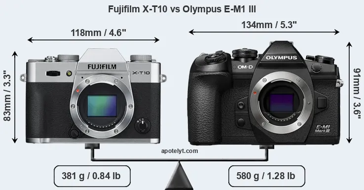 Size Fujifilm X-T10 vs Olympus E-M1 III