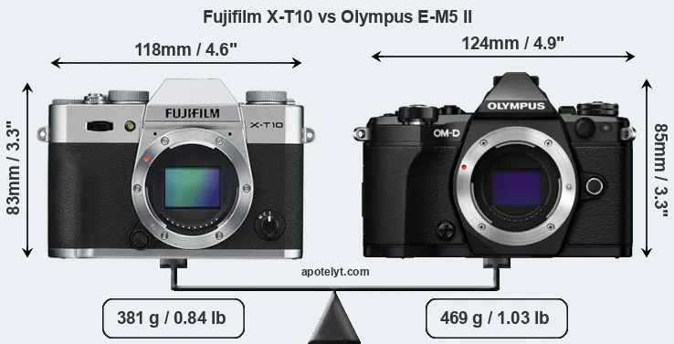 Size Fujifilm X-T10 vs Olympus E-M5 II