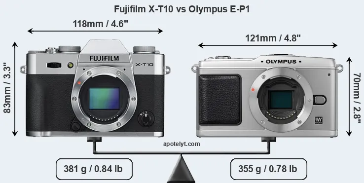 Size Fujifilm X-T10 vs Olympus E-P1