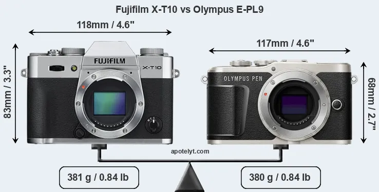 Size Fujifilm X-T10 vs Olympus E-PL9