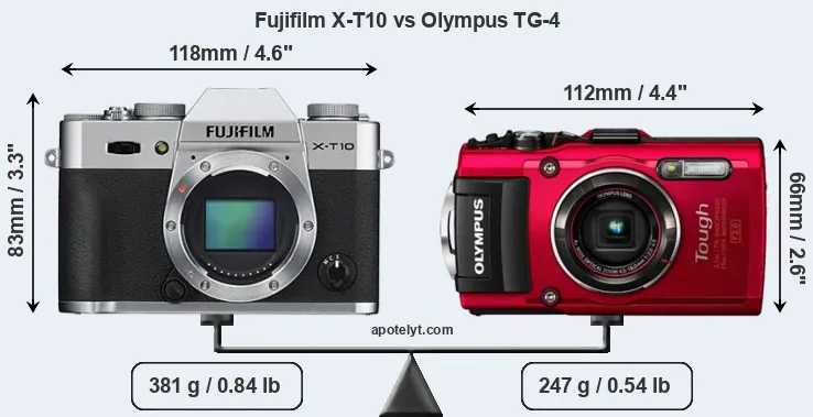 Size Fujifilm X-T10 vs Olympus TG-4
