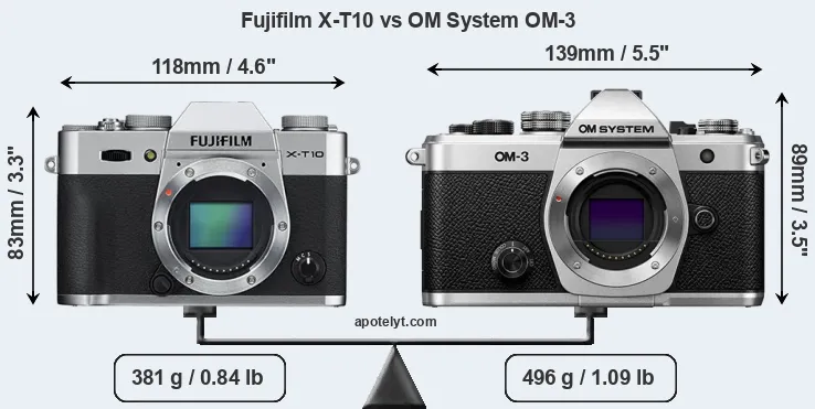 Size Fujifilm X-T10 vs OM System OM-3