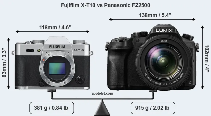 Size Fujifilm X-T10 vs Panasonic FZ2500