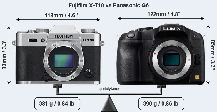 Size Fujifilm X-T10 vs Panasonic G6