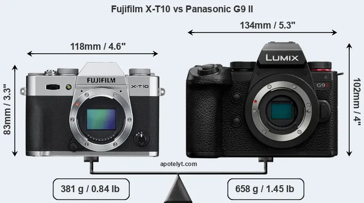 Size Fujifilm X-T10 vs Panasonic G9 II