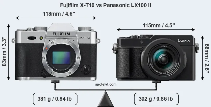 Size Fujifilm X-T10 vs Panasonic LX100 II