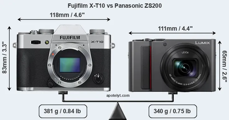 Size Fujifilm X-T10 vs Panasonic ZS200