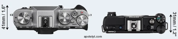 Compare X-T10 versus Pentax Q top