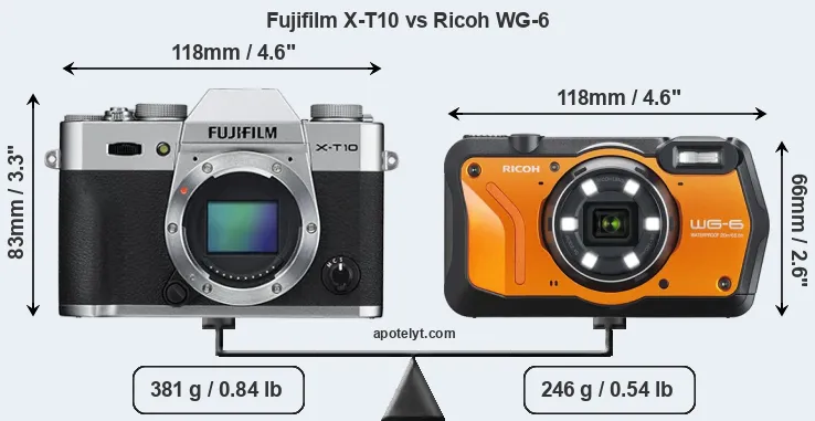 Size Fujifilm X-T10 vs Ricoh WG-6