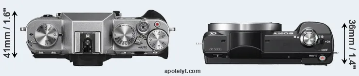 Compare X-T10 versus A5000 top