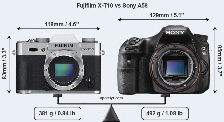 Size Fujifilm X-T10 vs Sony A58