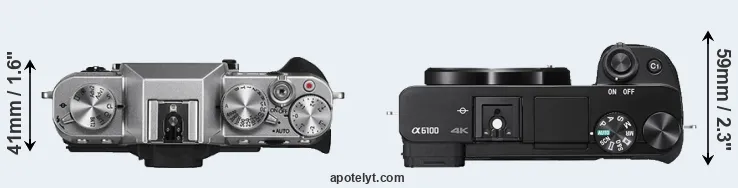Compare X-T10 versus A6100 top
