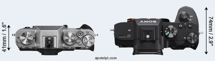 Compare X-T10 versus A7 III top