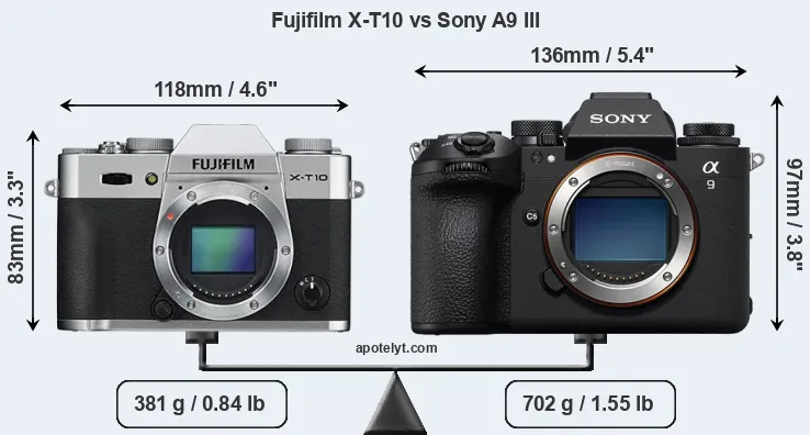 Size Fujifilm X-T10 vs Sony A9 III