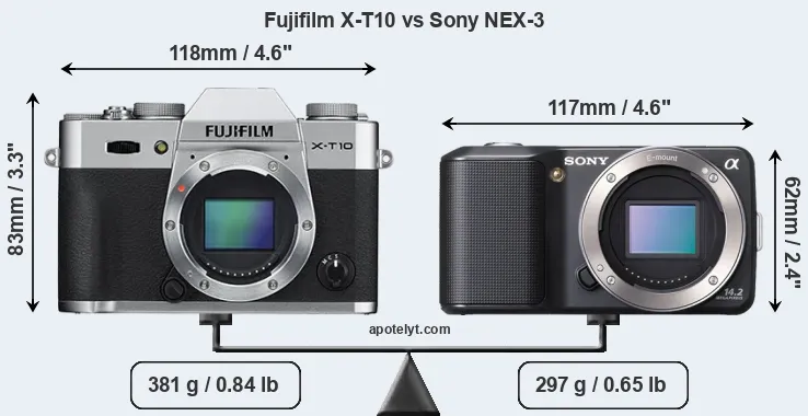 Size Fujifilm X-T10 vs Sony NEX-3