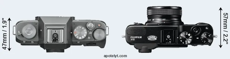 Compare X-T100 versus X10 top