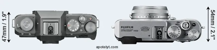 Compare X-T100 versus X100 top