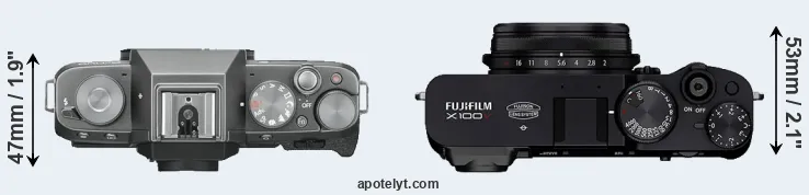 Compare X-T100 versus X100V top