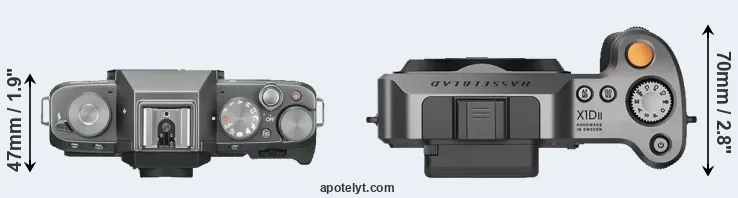 Compare X-T100 versus X1D II top