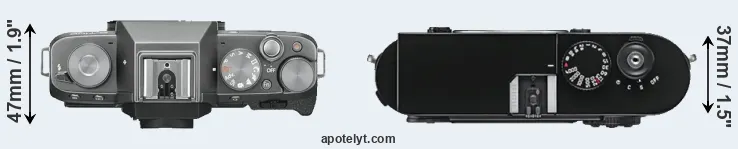 Compare X-T100 versus M9 top