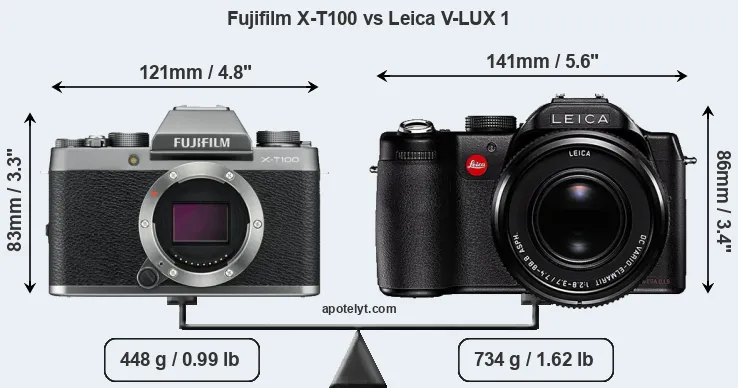 Size Fujifilm X-T100 vs Leica V-LUX 1