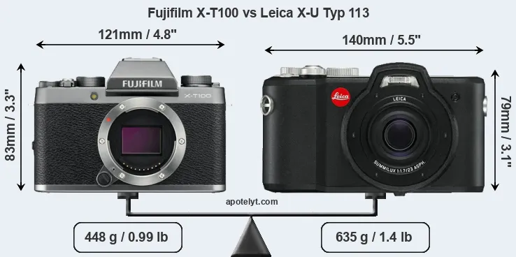 Size Fujifilm X-T100 vs Leica X-U Typ 113
