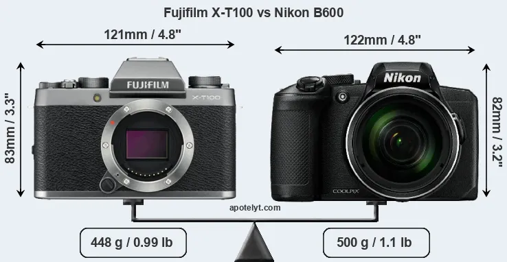 Size Fujifilm X-T100 vs Nikon B600