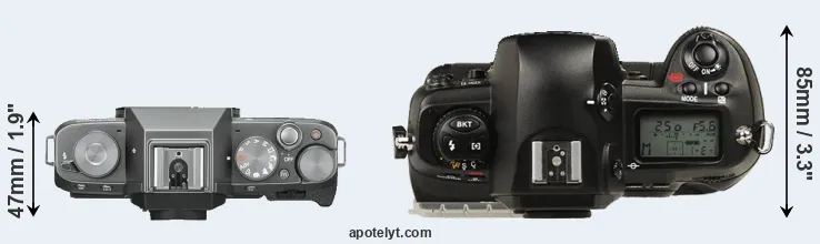 Compare X-T100 versus D1 top