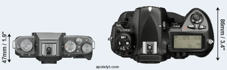 Compare X-T100 versus D2X top