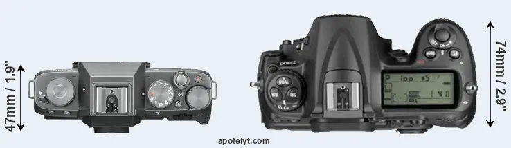 Compare X-T100 versus D300 top