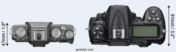 Compare X-T100 versus D300S top