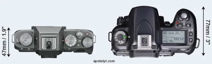 Compare X-T100 versus D80 top