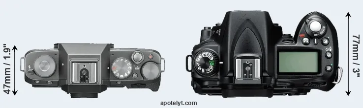 Compare X-T100 versus D90 top