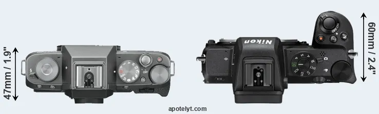 Compare X-T100 versus Z50 top
