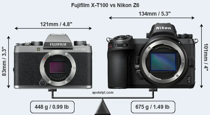 Size Fujifilm X-T100 vs Nikon Z6