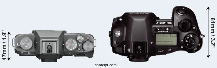 Compare X-T100 versus E-1 top