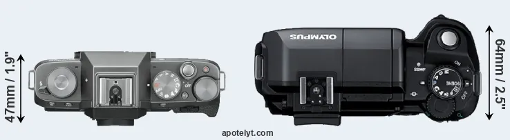 Compare X-T100 versus E-300 top