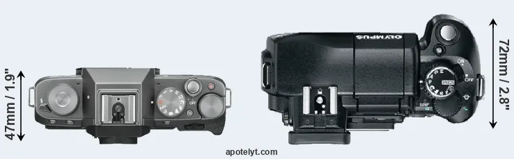 Compare X-T100 versus E-330 top