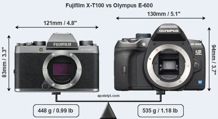 Size Fujifilm X-T100 vs Olympus E-600