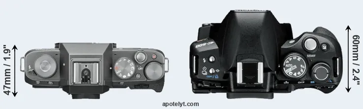 Compare X-T100 versus E-600 top