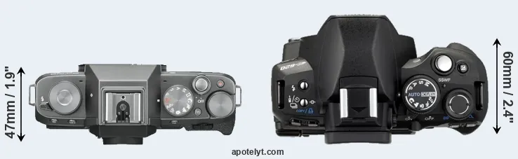 Compare X-T100 versus E-620 top
